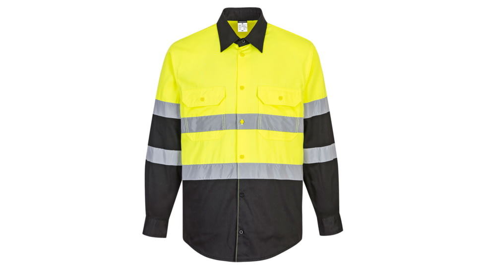 Portwest Hi-Vis Work Long Sleeve Shirt, Yellow/Black, Medium, E066YBRM