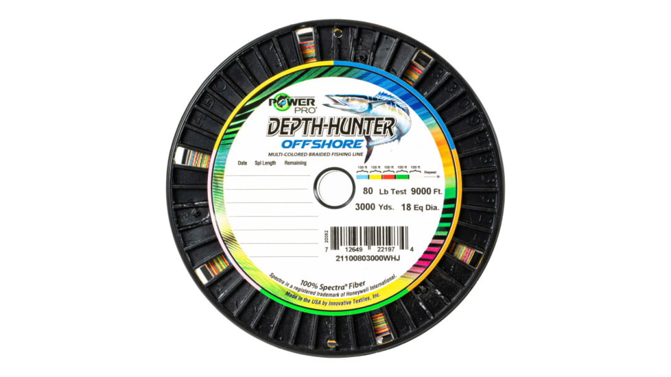 Power Pro Depth Hunter Offshore 130lb 3000yds 5 Colors Every 100ft &amp; Black Mark Every 50ft, 21101303000WHJ