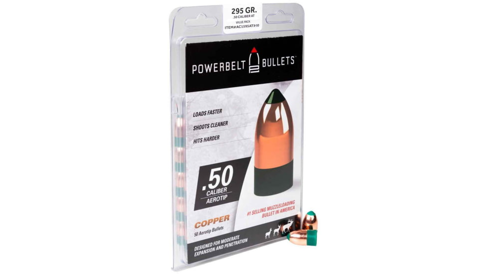 Powerbelt Bulk Pack .50 Cal Rifle Bullets, 295 Grain, AeroTip, 50pk, 1212598