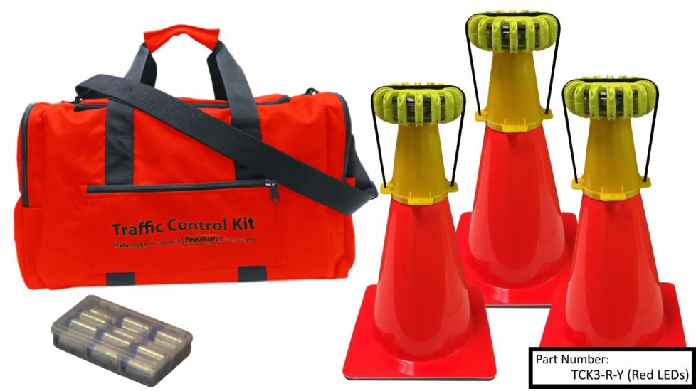 Powerflare 3-Position PowerFlare Traffic Control Kit, Magnetic, Blue LEDs, Orange Shell TCK3M-B-O