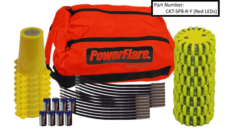 Powerflare 8-Position Cone Adapter Kit with 8-Pack Soft Pack of PowerFlare Lights, Red/Blue LEDs, Yellow Shell CKT-SP8-RB-Y
