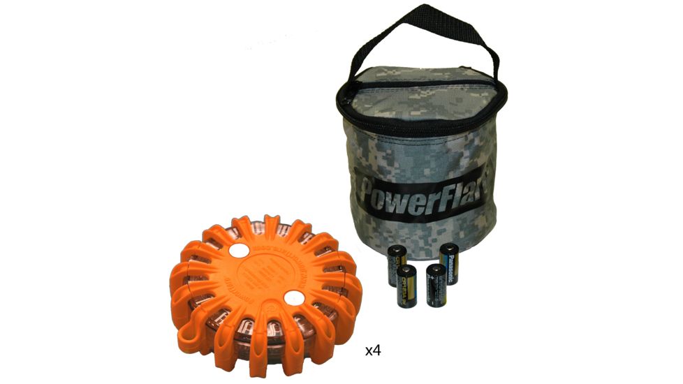 Powerflare PF-200 Softpack,  4 Safety Lights,Amber LED,ACU Bag,6 Batteries, Orange Shell SP6ACU-A-O