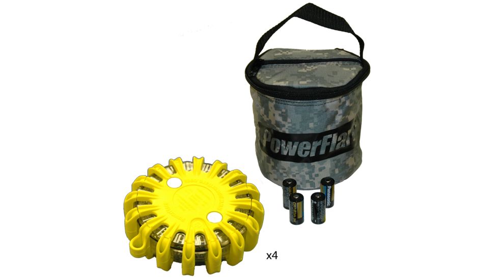 Powerflare PF-200 Softpack,  4 Safety Lights,Amber LED,ACU Bag,6 Batteries, Yellow Shell SP6ACU-A-Y