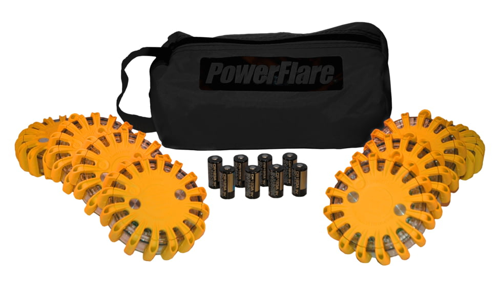 Powerflare PF-200 Softpack,  8 Safety Lights,Amber LED,Black Bag,8 Batteries, Orange Shell SP8BK-A-O