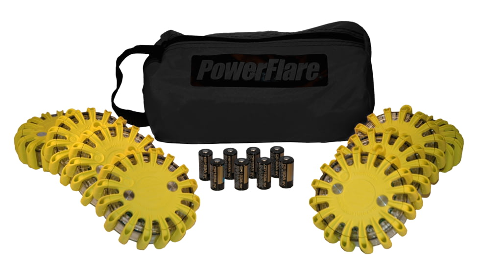 Powerflare PF-200 Softpack,  8 Safety Lights,Amber LED,Black Bag,8 Batteries, Yellow Shell SP8BK-A-Y