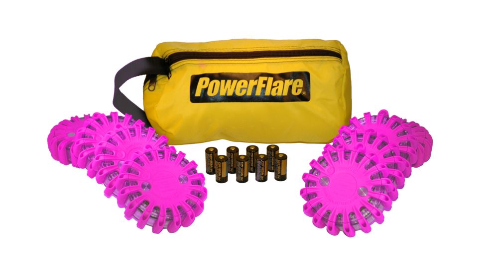 Powerflare PF-200 Softpack,  8 Safety Lights,Amber LED,Yellow Bag,8 Batteries, Hot Pink Shell SP8Y-A-HP