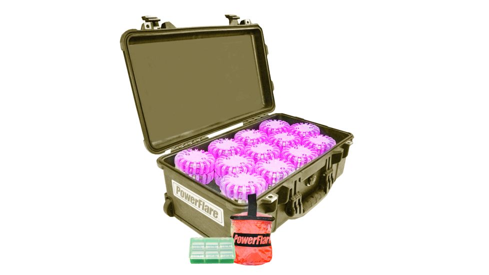 Powerflare PF-200 Incident Command Pack - 24 Lights,Infrared LED,Tan Case, 24 Batteries, Hot Pink Shell PFPACK24T-I-HP