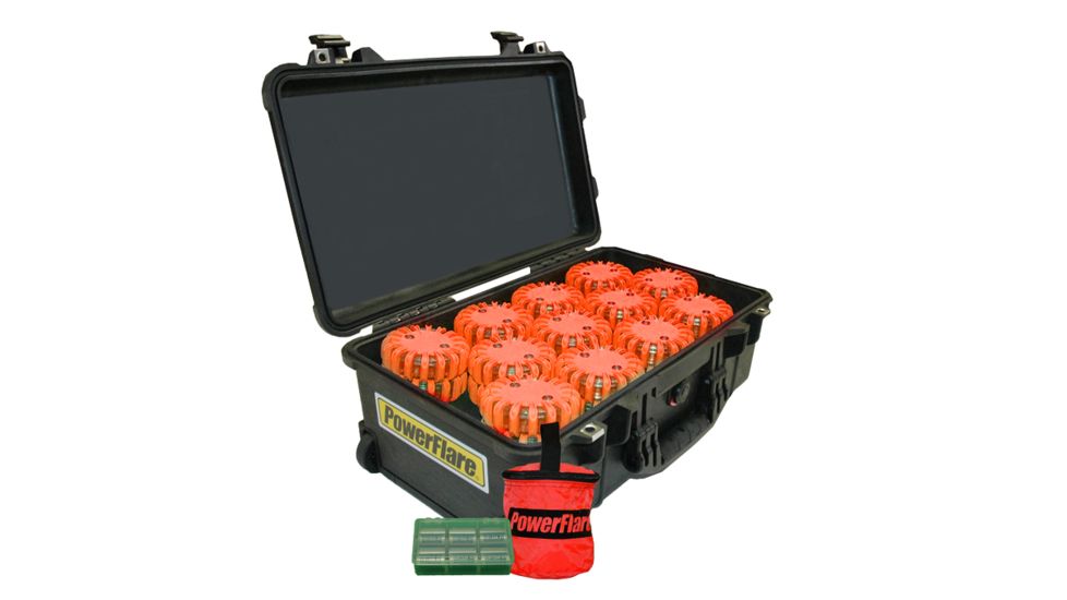 Powerflare PF-200 Incident Command Pack - 60 Lights,Amber LED,Black Case,60 Batteries, Orange Shell PFPACK60BK-A-O