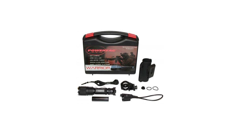 PowerTac Warrior Weapon Package LED Flashlight 650 Lumens, Black