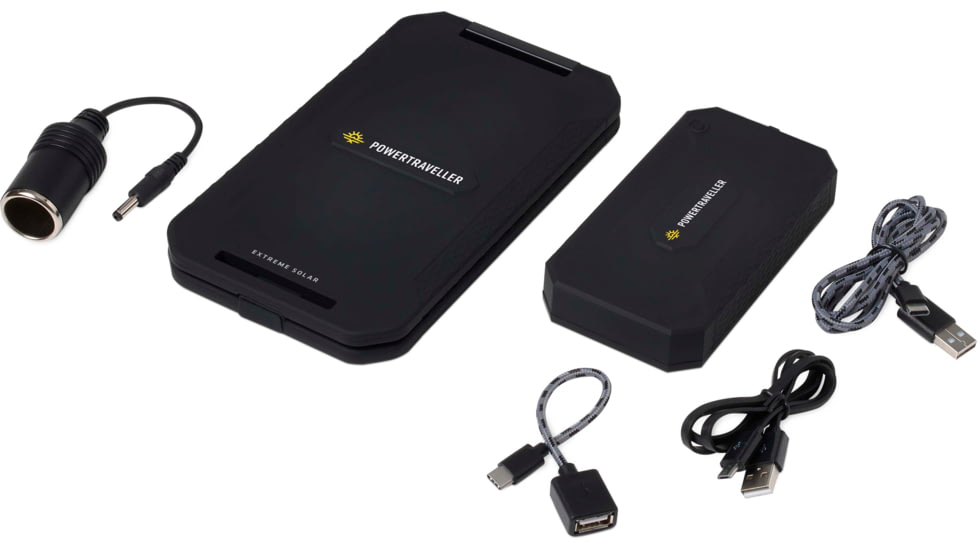 PowerTraveller Extreme Solar powered Charger, Black/Orange Striping, Battery -5.3 x 2.8 x .78 mm, solar -7.91 x 4.48 x , PTL-EXT001