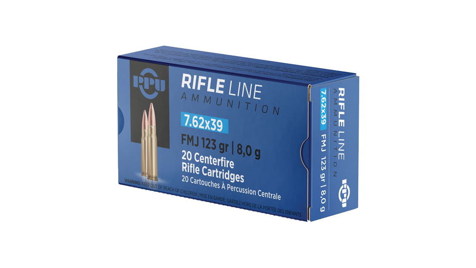 PPU 7.62x39 123 Grain Full Metal Jacket Brass Cased Centerfire Rifle Ammo, 20 Rounds, PP76239F