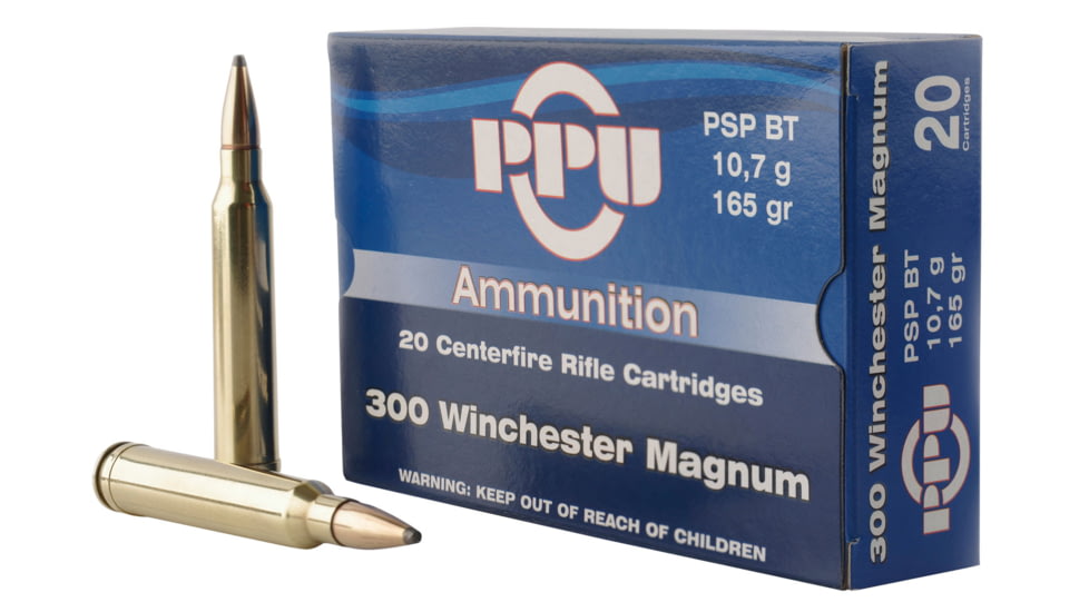 PPU PP3002 Standard Rifle 300 Win Mag 165 Gr Pointed Soft Point Boat Tail PSPB