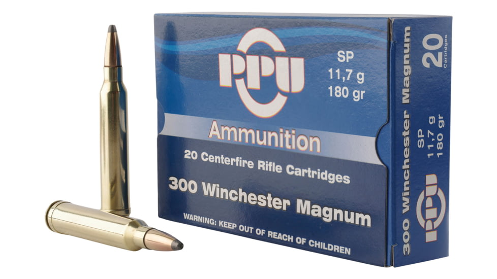 PPU Standard Rifle .300 Winchester Magnum 180 Grain Soft Point Brass Cased Rifle Ammo, 20 Rounds, PP3003