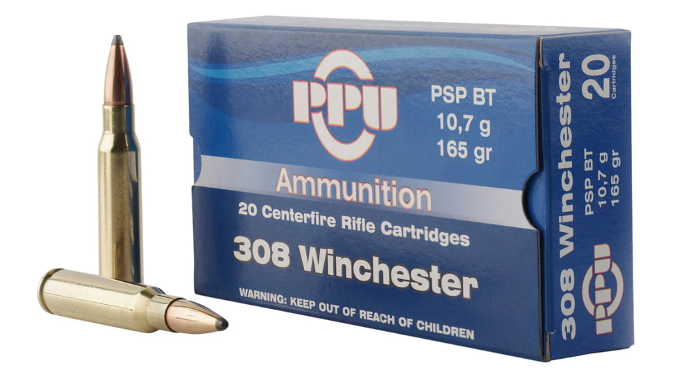 PPU PP3082 Standard Rifle 308 Win 165 Gr Pointed Soft Point Boat Tail PSPBT 2