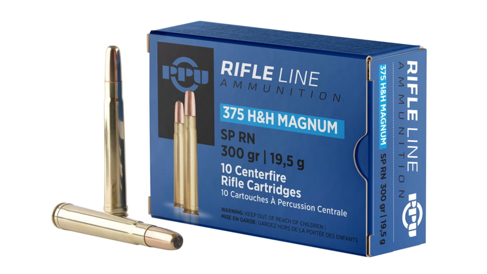 PPU PP375F Standard Rifle 375 H&amp;H Mag 300 Gr Full Metal Jacket FMJ 10 Bx/ 20