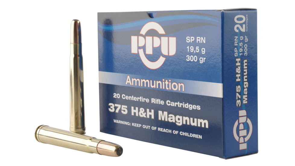 PPU PP375S Standard Rifle 375 H&amp;H Mag 300 Gr Soft Point Round Nose SPRN 10 Bx