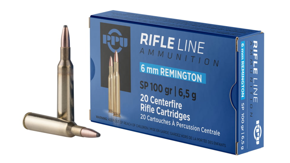 PPU Standard Rifle 6mm Remington 100 Grain Soft Point Brass Cased Rifle Ammo, 20 Rounds, PP6R