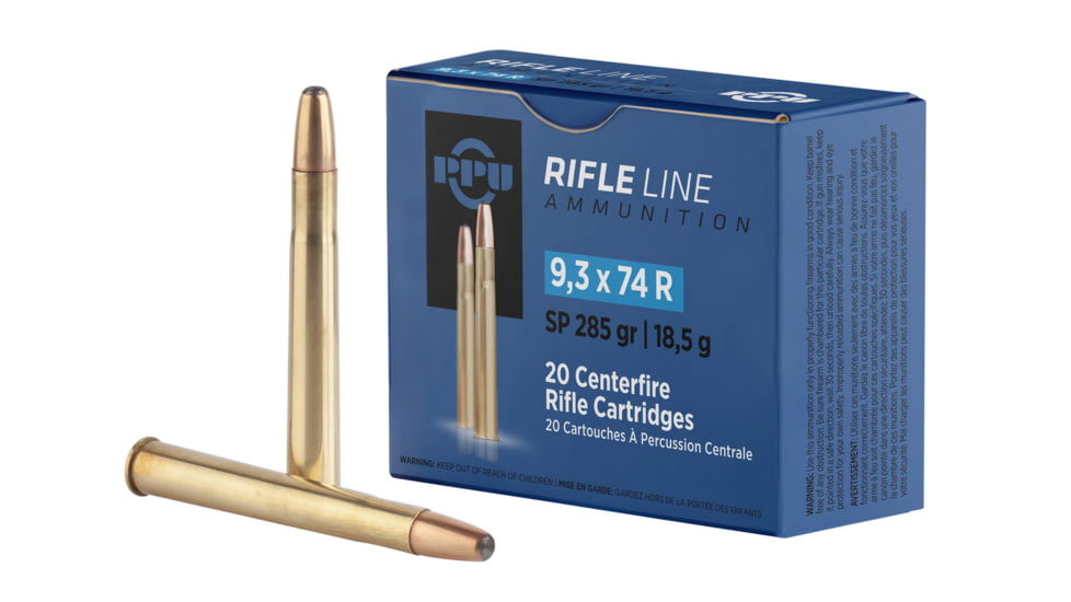 PPU Metric Rifle 9.3x74mmR 285 Grain Soft Point Brass Cased Rifle Ammo, 20 Rounds, PP9374