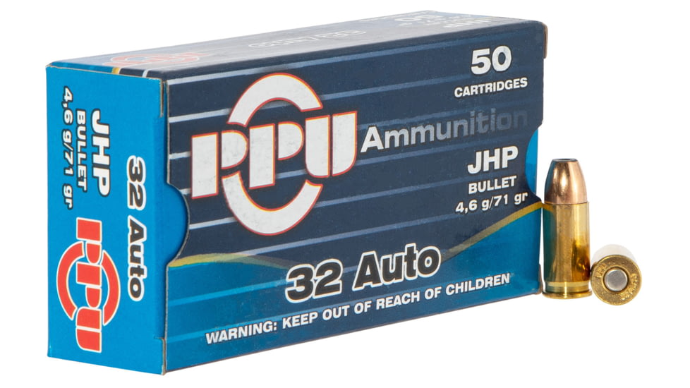 PPU Defense .32 ACP 71 Grain Jacketed Hollow Point Brass Cased Pistol Ammo, 50 Rounds, PPD32A