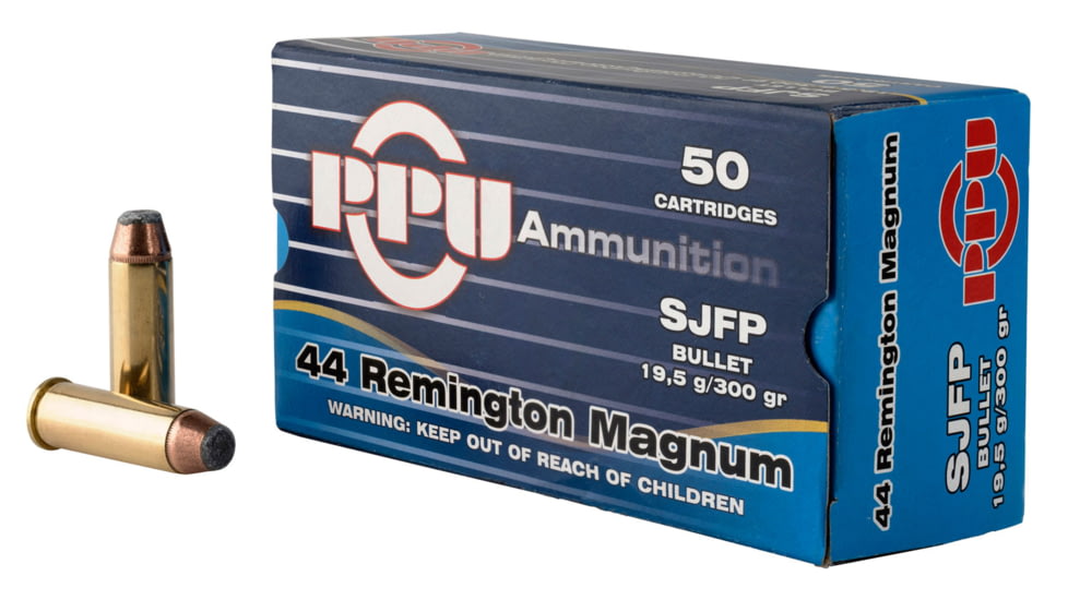 PPU PPH44MF Handgun 44 Rem Mag 300 Gr Semi Jacketed Flat Point SJFP 50 Bx/ 10