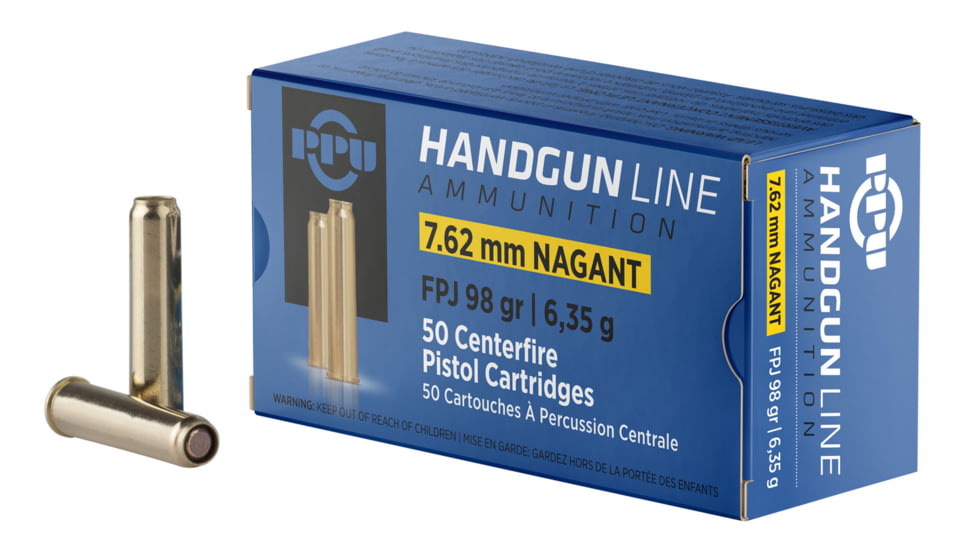PPU PPH762N Handgun 7.62x38mmR Nagant 98 Gr Flat Point Jacketed FPJ 50 Bx/ 10