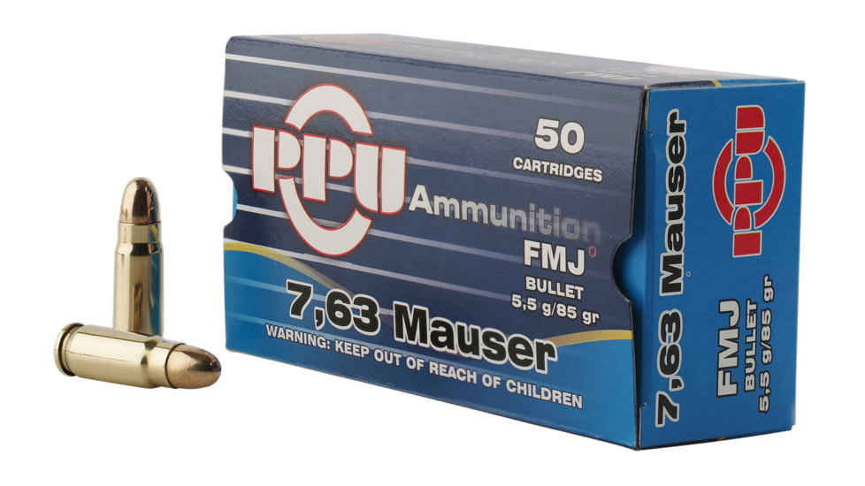 PPU PPH763 Standard Rifle 7.63mm Mauser 85 Gr Full Metal Jacket FMJ 50 Bx/ 10