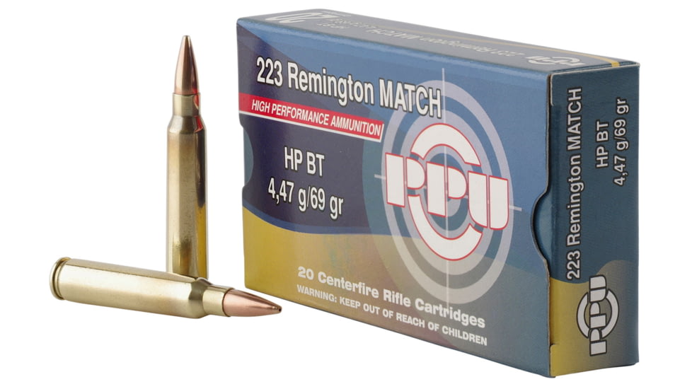 PPU Match .223 Remington 69 Grain Hollow Point Boat Tail Brass Cased Rifle Ammo, 20 Rounds, PPM2231