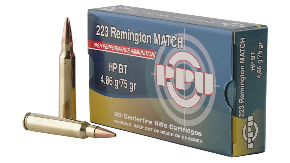 PPU Match .223 Remington 75 Grain Hollow Point Boat Tail Brass Cased Rifle Ammo, 20 Rounds, PPM2232