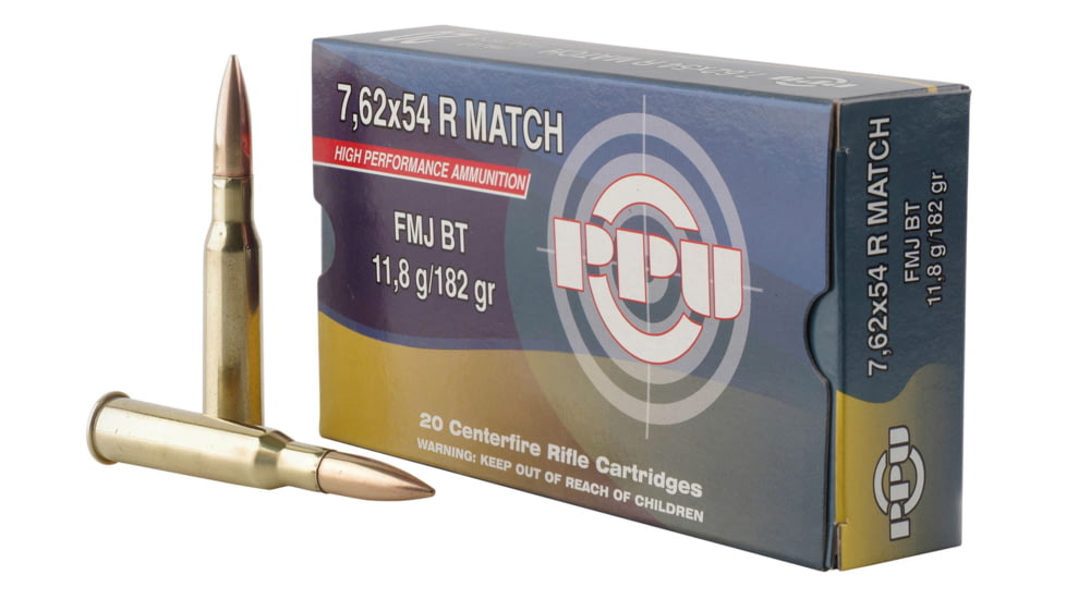 PPU Match 7.62x54mm Russian 182 Grain Full Metal Jacket Brass Cased Rifle Ammo, 20 Rounds, PPM7