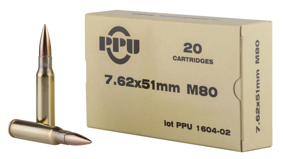 PPU PPN762 Mil-Spec 7.62x51mm 145 Gr Full Metal Jacket Boat Tail FMJBT 20 Bx/