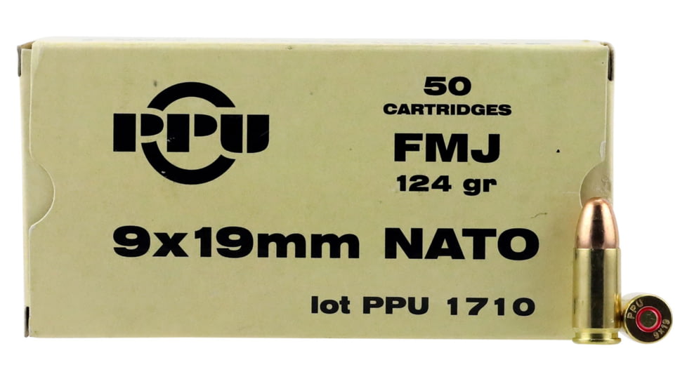 PPU PPN9 Mil-Spec 9mm NATO 124 Gr Full Metal Jacket FMJ 50 Bx/ 20 Cs