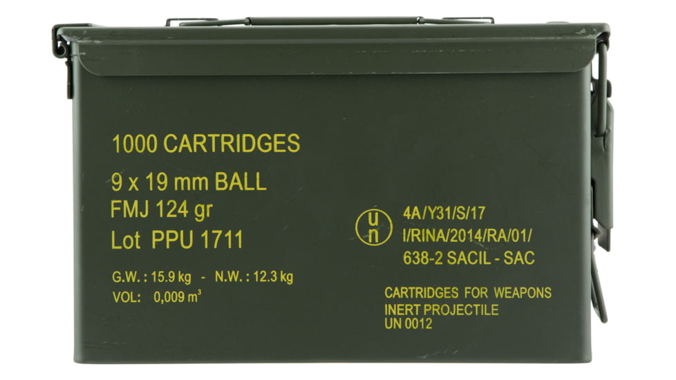 PPU PPN9MC Mil-Spec 9mm Luger 115 Gr Full Metal Jacket FMJ 1000 Bx/ 1 Cs