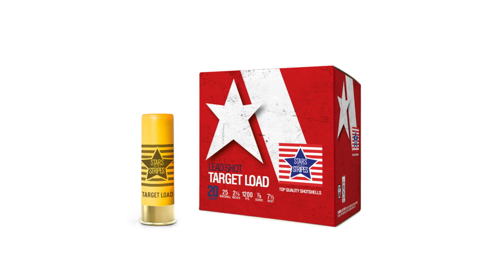 PPU Stars &amp; Stripes Target Load Shotshell 20 Ga, 2 3/4'', 7/8 oz, #7.5, 1200 fps, 25 Rnd, CT82475