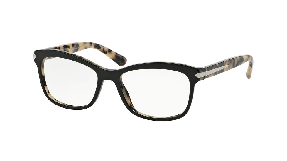 Prada ARROW PR10RV Single Vision Prescription Eyeglasses ROK1O1-55 - Top Black/white Havana Frame