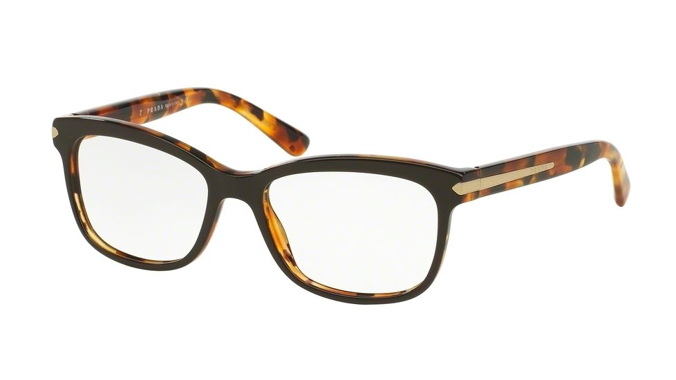 Prada ARROW PR10RV Single Vision Prescription Eyeglasses UBS1O1-53 - Top Brown / Havana Frame