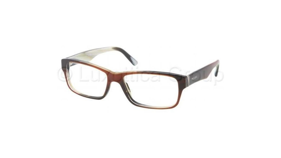 Prada Eyeglass Frames PR16MV EAP1O1-5316 - Top Striped Brown / Horn Frame