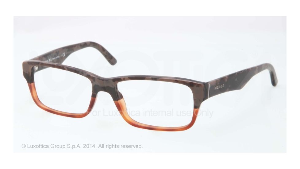 Prada Eyeglass Frames PR16MV QE11O1-55 - Mimetic Bronw/Brown Transp Frame