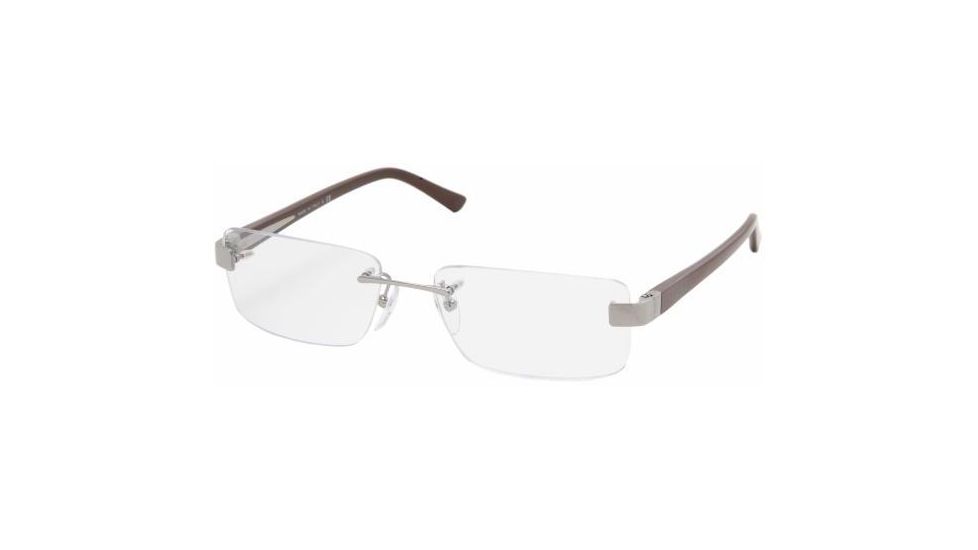 Prada Eyeglass PR66LV - Silver Demo Lens Frame w/ Non-Rx 55 mm Diameter Lenses 7JQ1O1-5516 - Brown Saffiano 