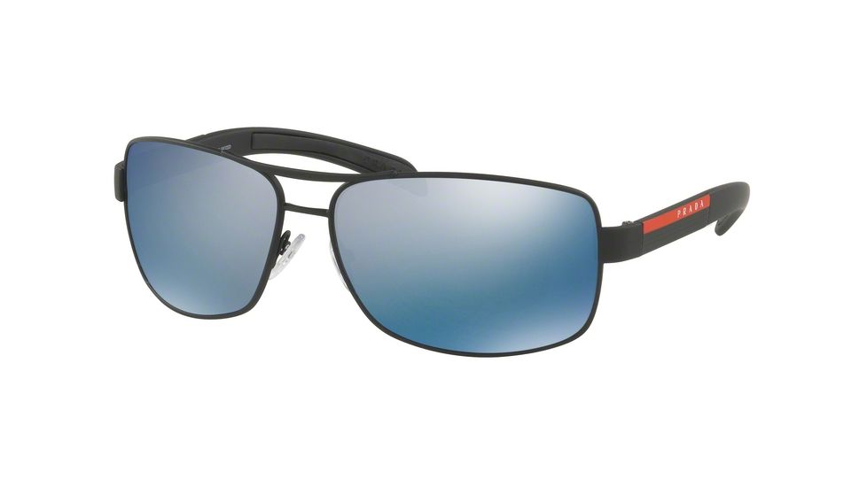 Prada Linea Rosa Sunglasses PS54IS DG02E0-65 - Black Rubber Frame, Polar Dark Grey Mirror Water Lenses