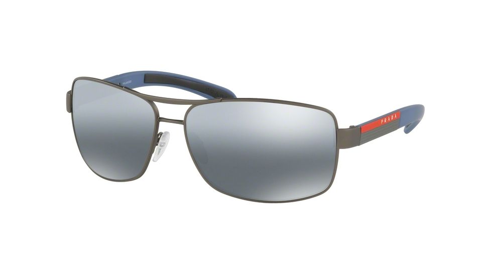 Prada Linea Rosa Sunglasses PS54IS DG12F2-65 - Gunmetal Rubber Frame, Polar Grey Mirror Grad Silver Lenses