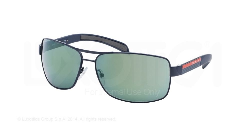 Prada Linea Rosa Sunglasses PS54IS MA33C0-65 - Blue Demishiny Frame, Light Green Mirror Petrol Lenses