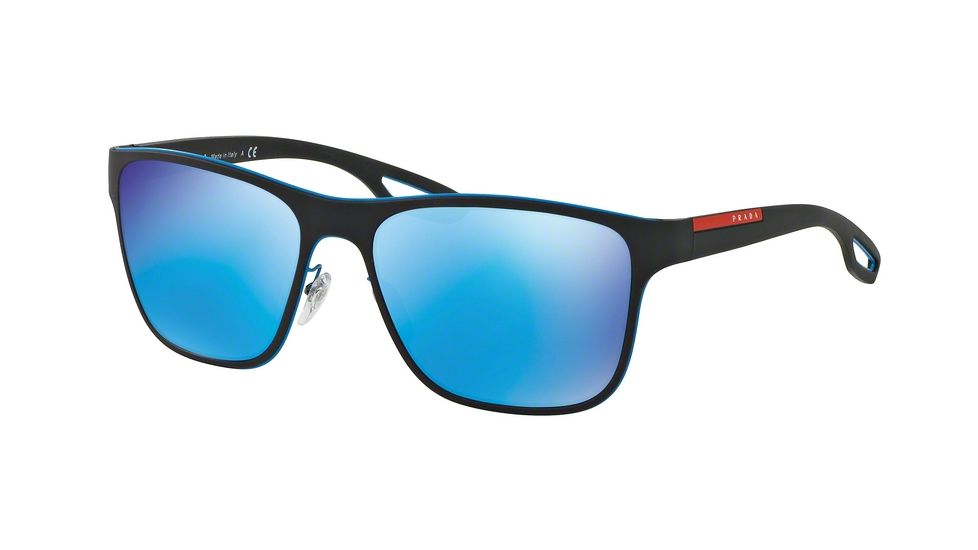 Prada LJ SILVER PS56QS Single Vision Prescription Sunglasses PS56QS-VHK5M2-56 - Lens Diameter 56 mm, Frame Color Azure/black Rubber
