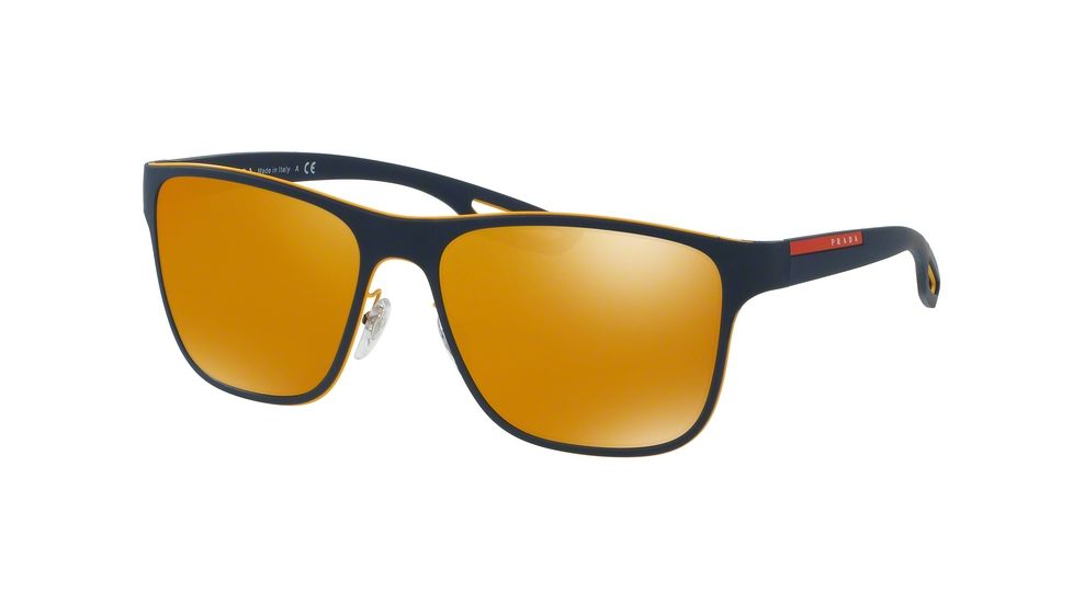 Prada LJ SILVER PS56QS Single Vision Prescription Sunglasses PS56QS-VHM5N0-56 - Lens Diameter 56 mm, Frame Color Yellow/blue Rubber