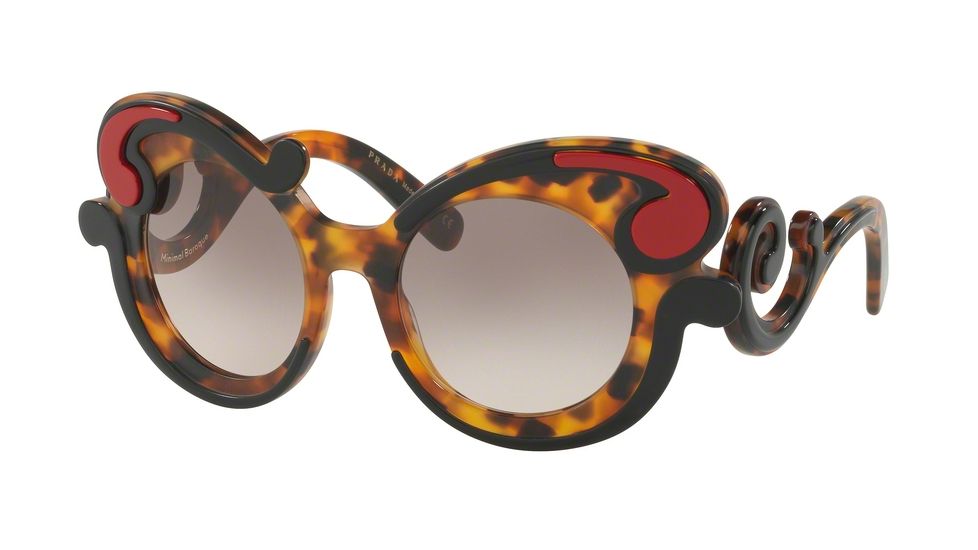 Prada MINIMAL BAROQUE PR23NS Sunglasses VAK4K0-52 - Black / Havana Frame, Pink Gradient Grey Lenses