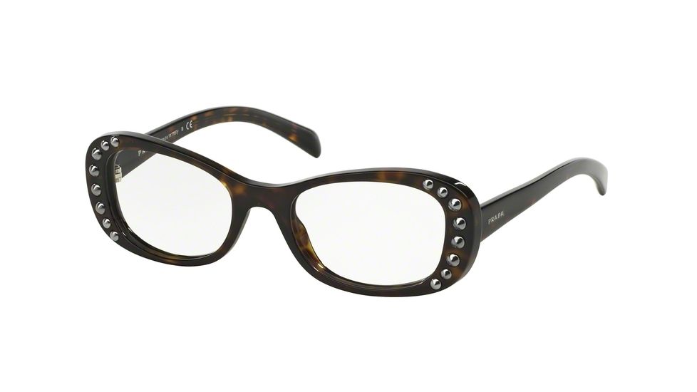 Prada ORNATE PR21RV Progressive Prescription Eyeglasses 2AU1O1-51 - Havana Frame