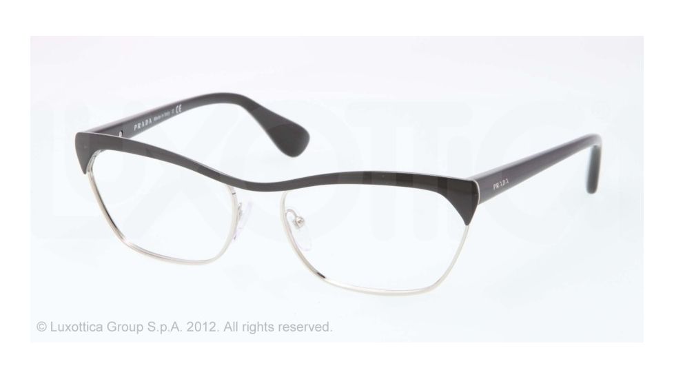 Prada PORTRAIT PR57QV Progressive Prescription Eyeglasses GAQ1O1-56 - Black/Silver Frame