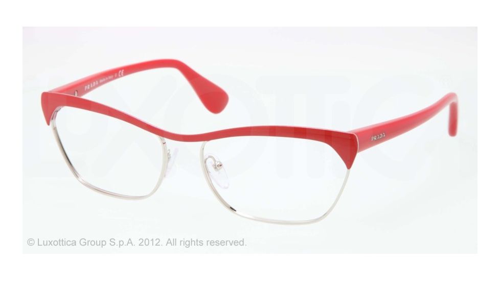 Prada PORTRAIT PR57QV Progressive Prescription Eyeglasses LAT1O1-56 - Red/Silver Frame