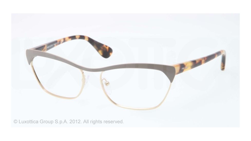 Prada PORTRAIT PR57QV Progressive Prescription Eyeglasses QE71O1-56 - Beige/pale Gold Frame