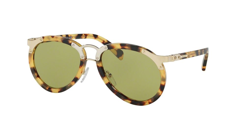 Prada PR01TS Sunglasses 7S04K2-56 - Light Havana Frame, Green Lenses