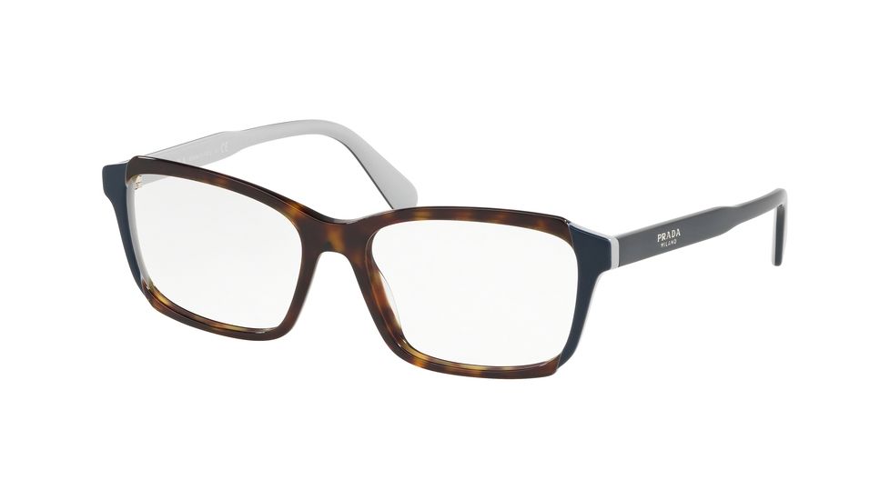 Prada PR01VV Prescription Eyeglasses, 53mm, Havana/Top Blue/Grey, PR01VV-W3C1O1-53-SV